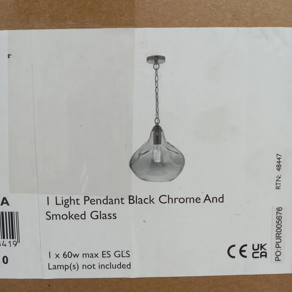 ESAROSA 1 LIGHT PENDANT BLACK CHROME AND SMOKED GLASS