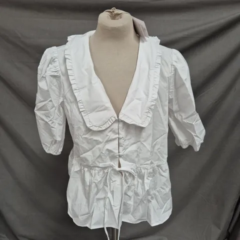 NOBODY'S CHILD POPPY COLLARED BLOUSE - WHITE - SIZE 10