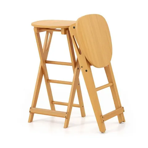 BOXED COSTWAY SET OF 2 FOLDING BAR STOOL BAMBOO KITCHEN COUNTER HEIGHT COUNTERTOP STOOLS