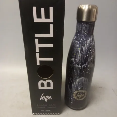 BOXED HYPE UNISEX BLACK GLITTER DRIPS METAL WATER BOTTLE 500ML