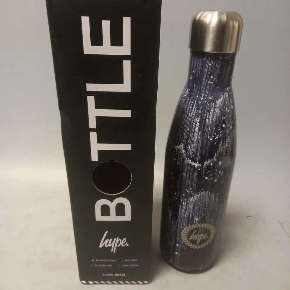 BOXED HYPE UNISEX BLACK GLITTER DRIPS METAL WATER BOTTLE 500ML