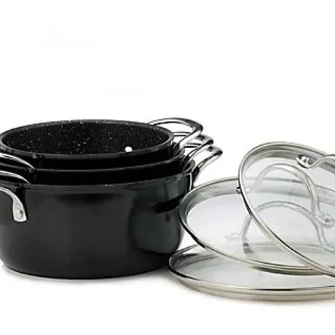 CURTIS STONE 3 PIECE NESTING SAUCEPAN SET BLACK