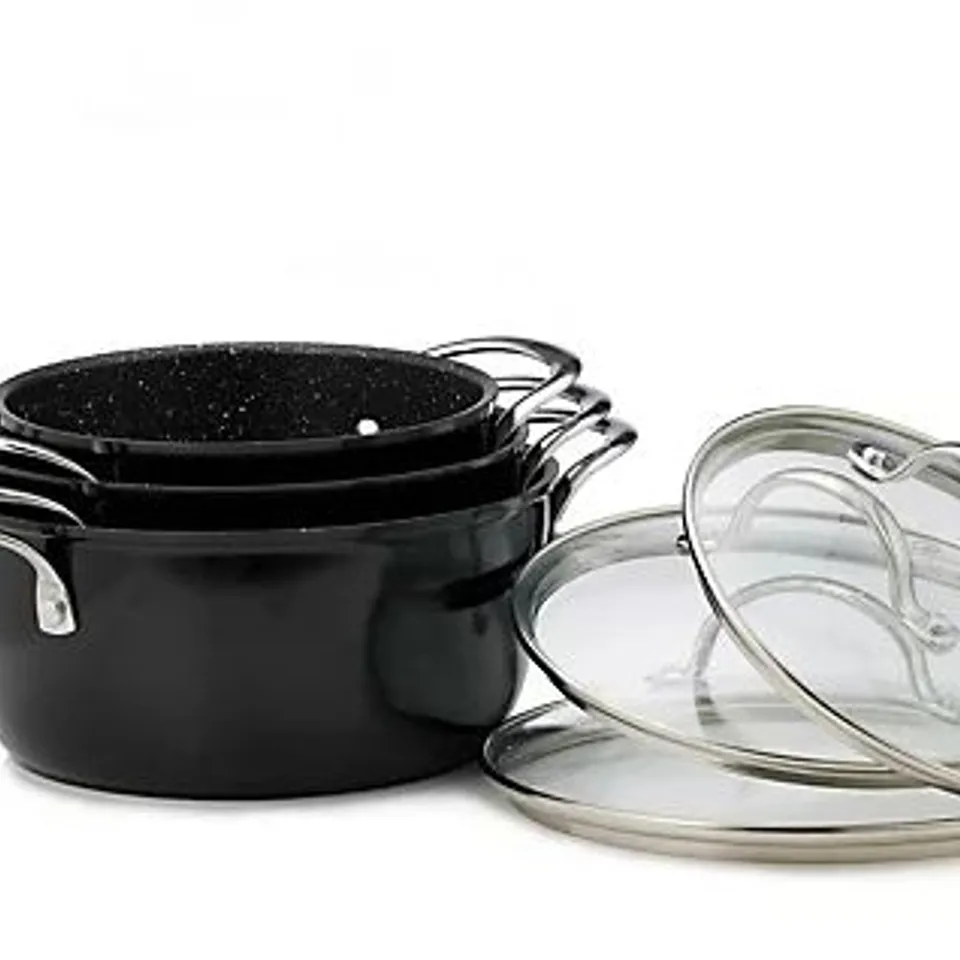 CURTIS STONE 3 PIECE NESTING SAUCEPAN SET BLACK
