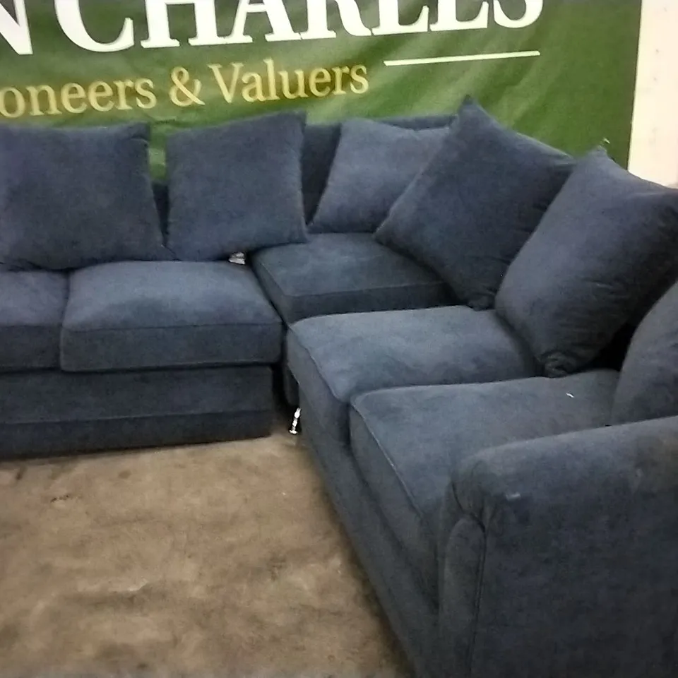 QUALITY DESIGNER NAVY BLUE FABRIC L SHAPED CORNER SOFA GROUP 