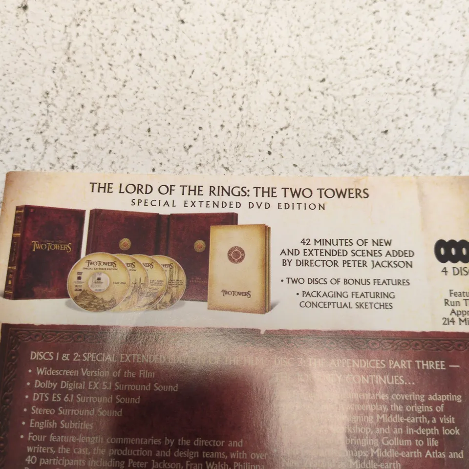 THE LORD OF THE RINGS: THE TWO TOWERS SPECIAL EXTENDED DVD EDITION – BOXED SET (4 DISCS)