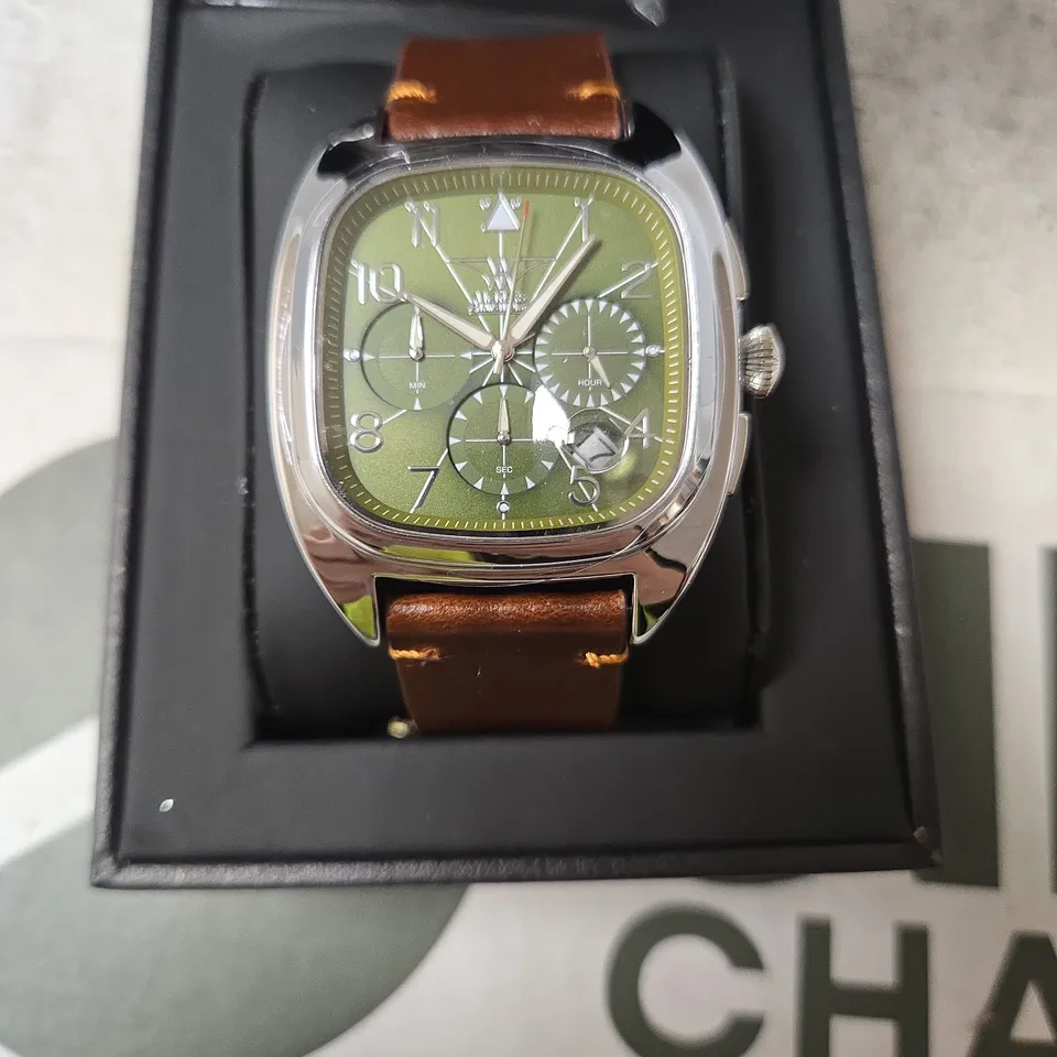 VICKERS ARMSTRONGS WRISTWATCH – OLIVE GREEN DIAL, BROWN LEATHER STRAP