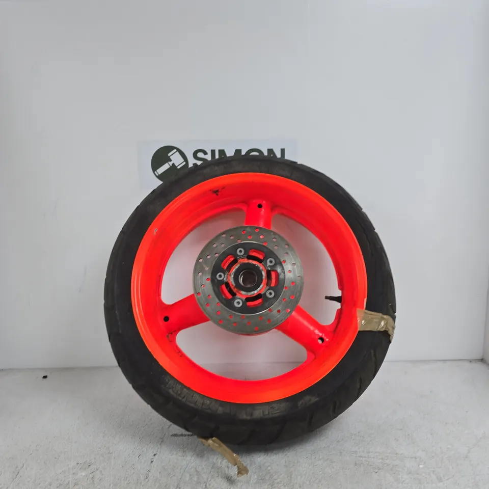 MOTORCYCLE WHEEL WITH PIRELLI DRAGON TYRE – ORANGE RIM 