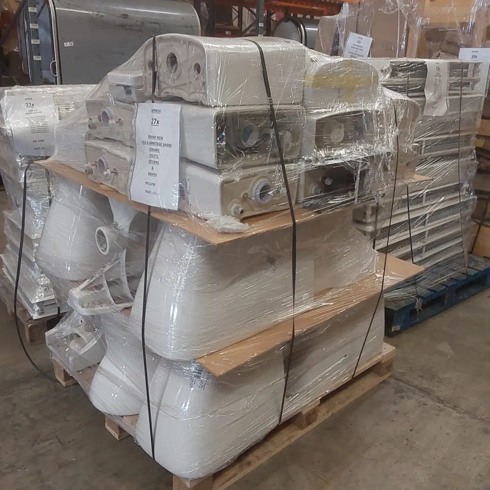 PALLET CONTAINING APPROXIMATELY 27x IDEAL & ARMITAGE SHANK CERAMIC TOILET CISTERNS & BASINS