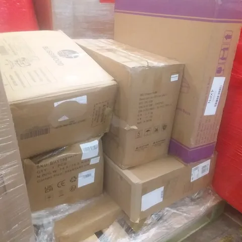 PALLET OF ASSORTED ITEMS INCLUDING OFFICE CHAIRS, PLASTIC WATER TANK BASE, ELECTRIC FIREPLACE