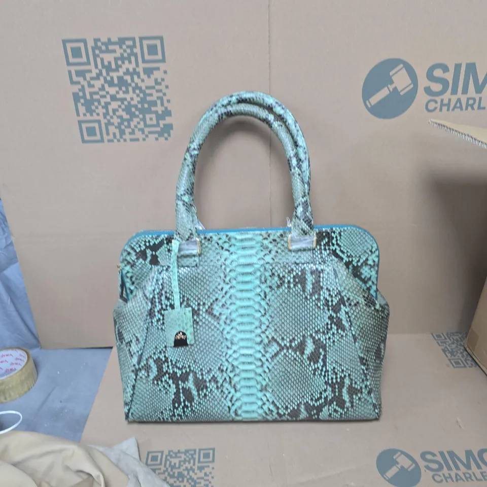 LA MAREY TURQUOISE SNAKESKIN HANDBAG