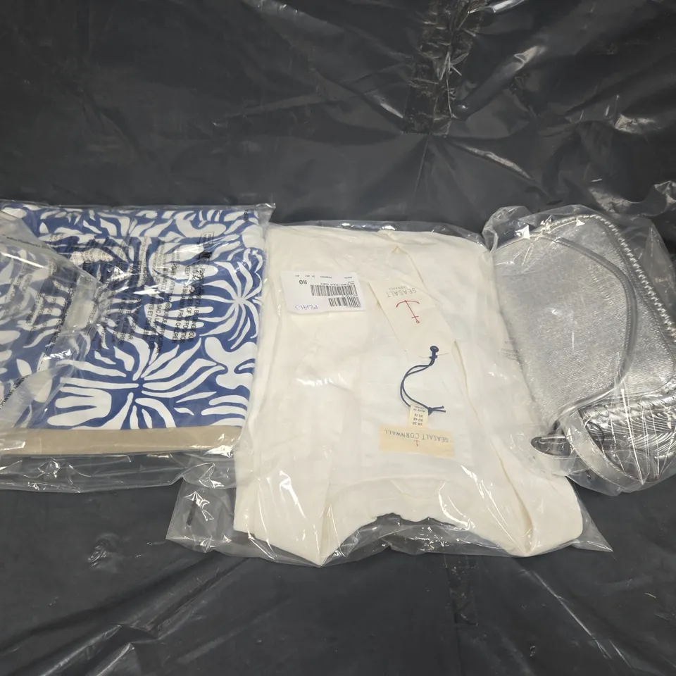 BOX OF APPROXIMATELY 20 ASSORTED CLOTHING ITEMS IN VARIOUS SIZES, COLORS AND STYLES