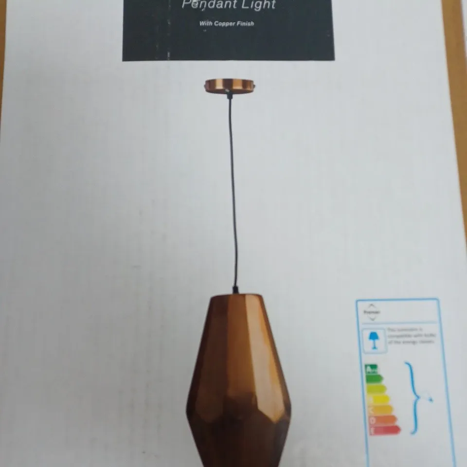 BOXED PREMIER INTERIORS ARTHUR 1-LIGHT GEOMETRIC PENDANT COPPER