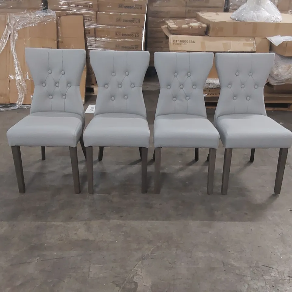 SET OF 4x BEWLEY DINING CHAIR, LIGHT GREY PREMIUM FAUX LEATHER & GREY SOLID HARDWOOD