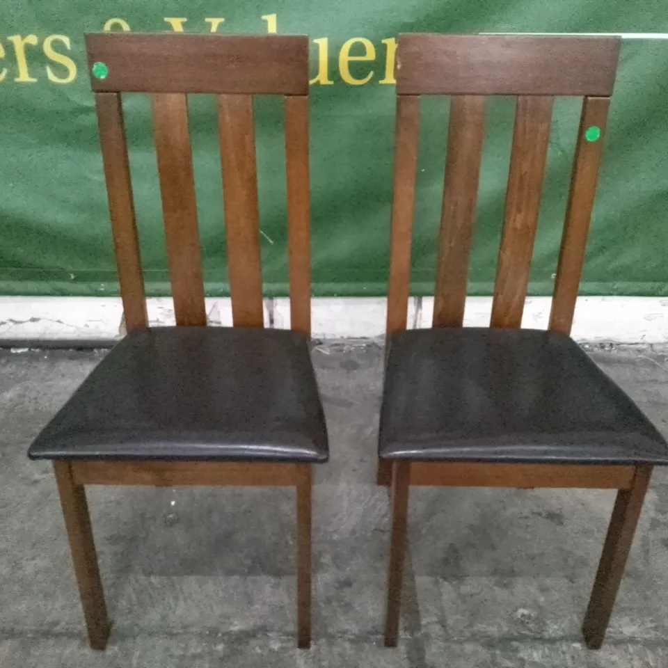 SET OF 2 NEW OXFORD DARK OAK DINING CHAIRS (BLACK LEATHER SEAT PAD)