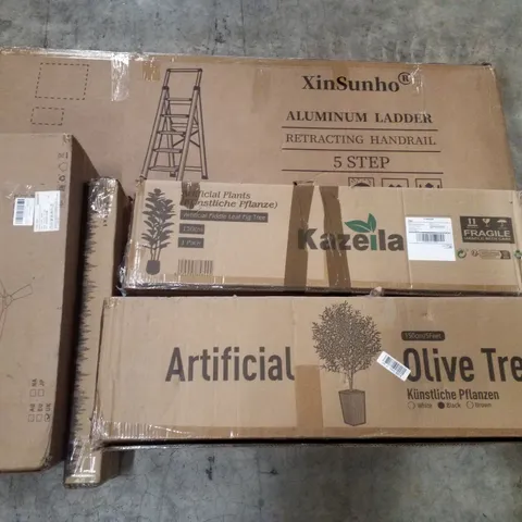PALLET CONTAINING ASSORTED PRODUCTS INCLUDING INCLUDING ALUMINIUM LADDER, ARTIFICIAL PLANTS, CEILING FAN & FLOATING SHELVES