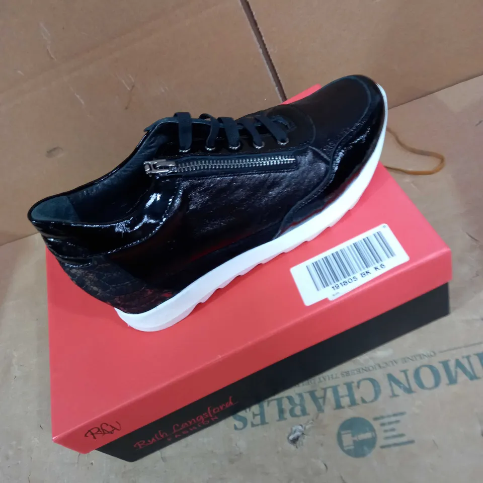 RUTH LANGSFORD BLACK WEDGE TRAINERS - SIZE 6