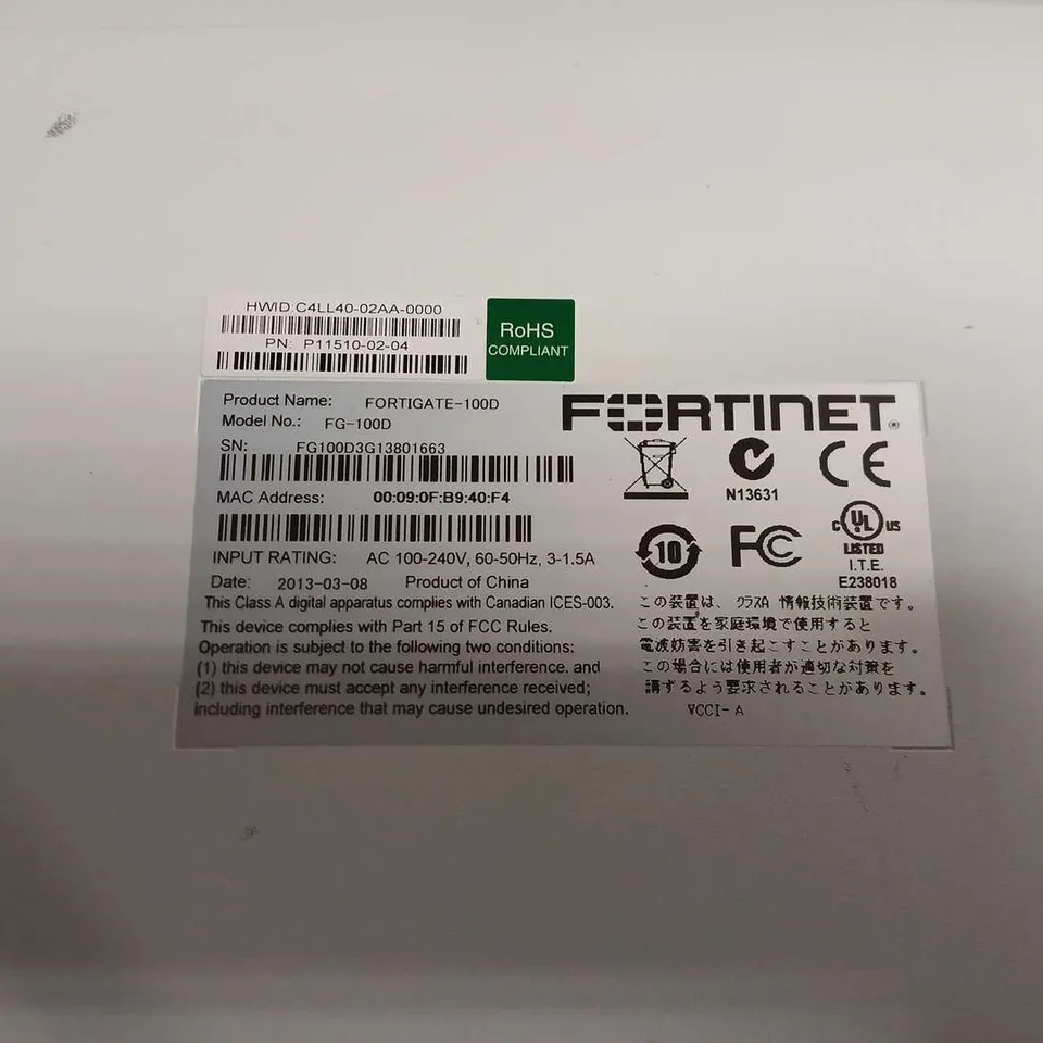 FORTINET FORTIGATE-100D FIREWALL APPLIANCE – 1U RACK-MOUNT
