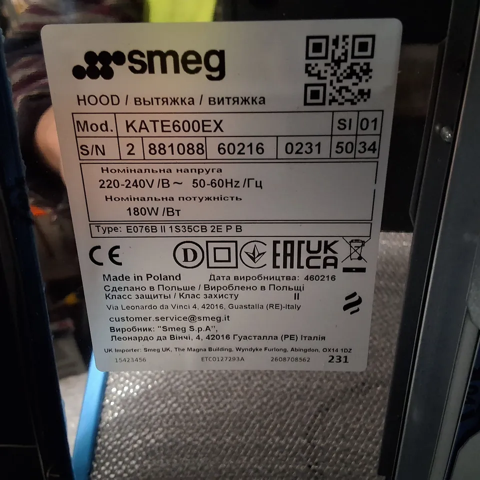 UNBOXED SMEG KATE600EX KITCHEN EXTRACTOR HOOD – STAINLESS STEEL