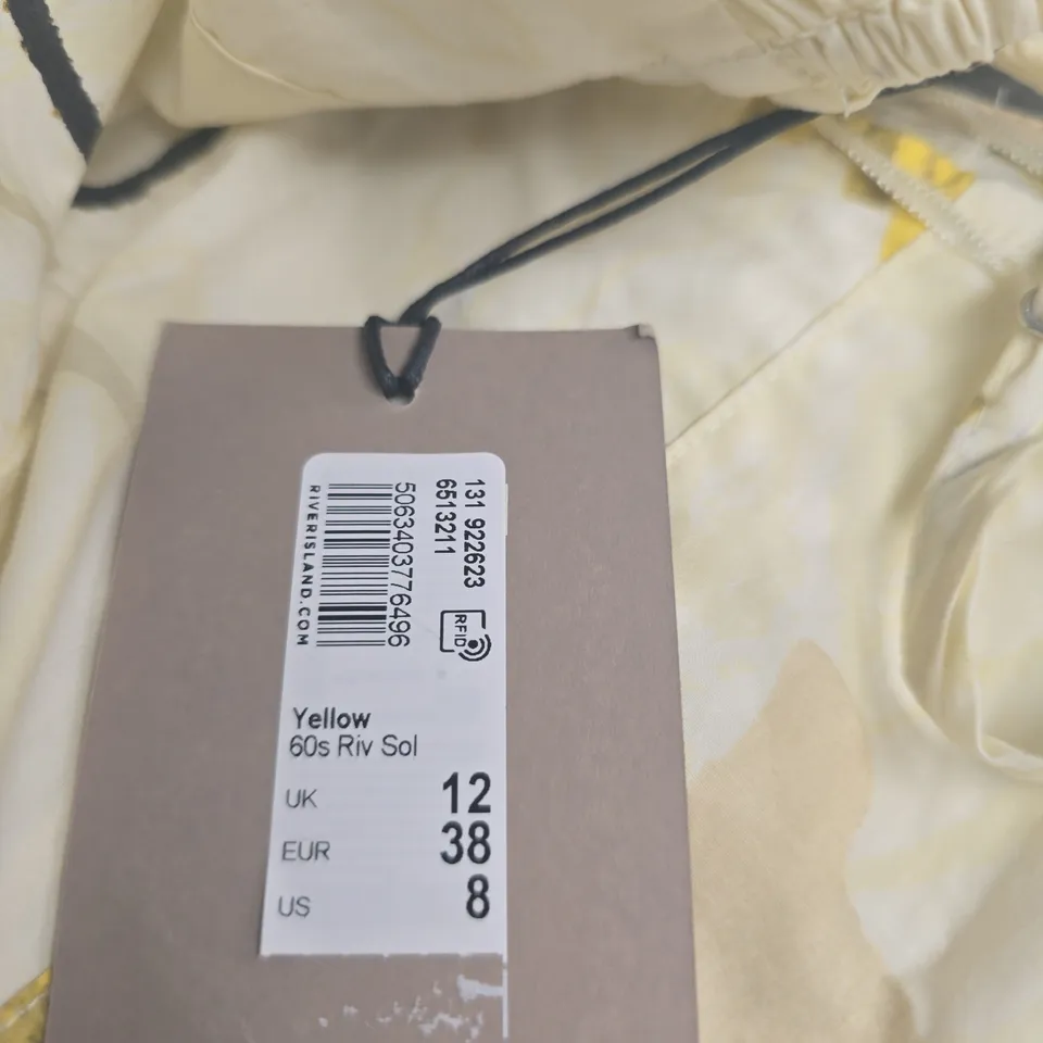 RIVER ISLAND STUDIO CREAM DRESS WITH YELLOW FLORAL PRINT – WOMEN'S UK 12 (EU 38, US 8)