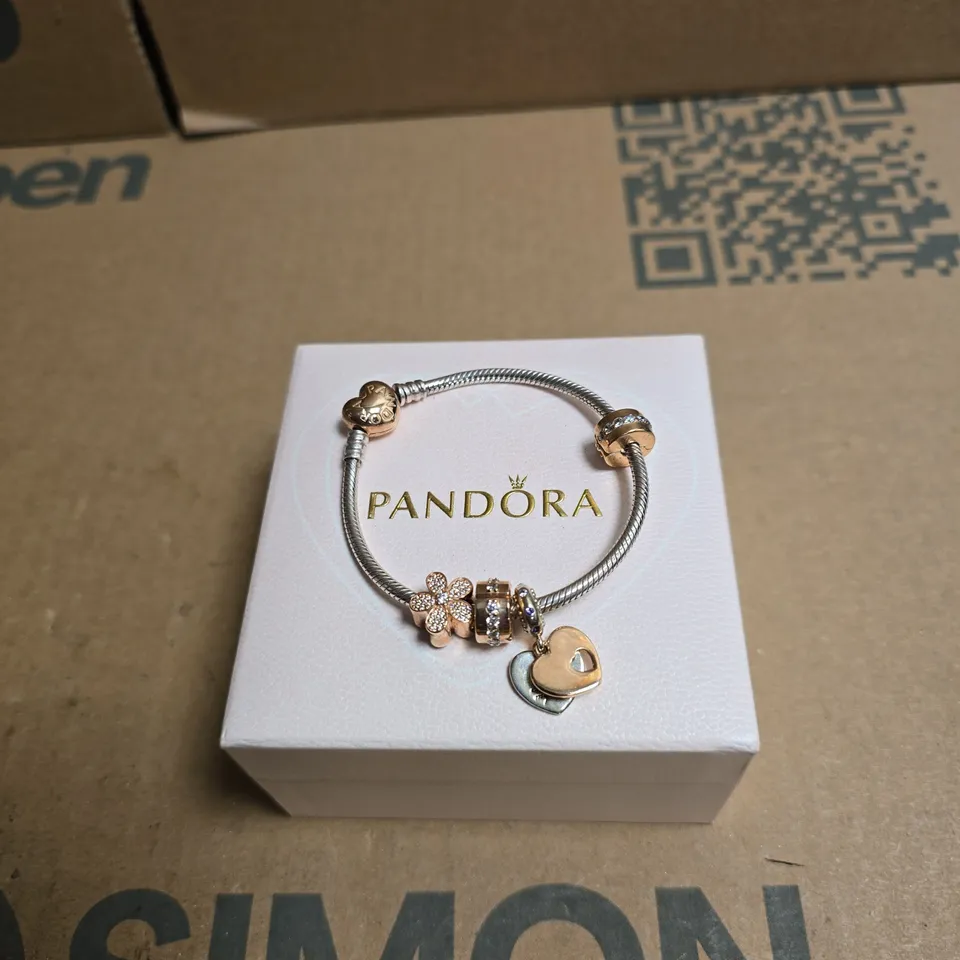 PANDORA CHARM BRACELET WITH MIXED CHARMS IN BOX