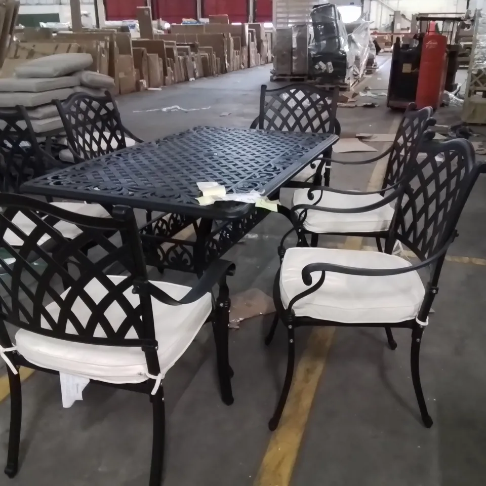 CLAREDALE RECTANGULAR 6 PERSON 150CM LONG PATIO TABLE SET WITH CUSHIONS 