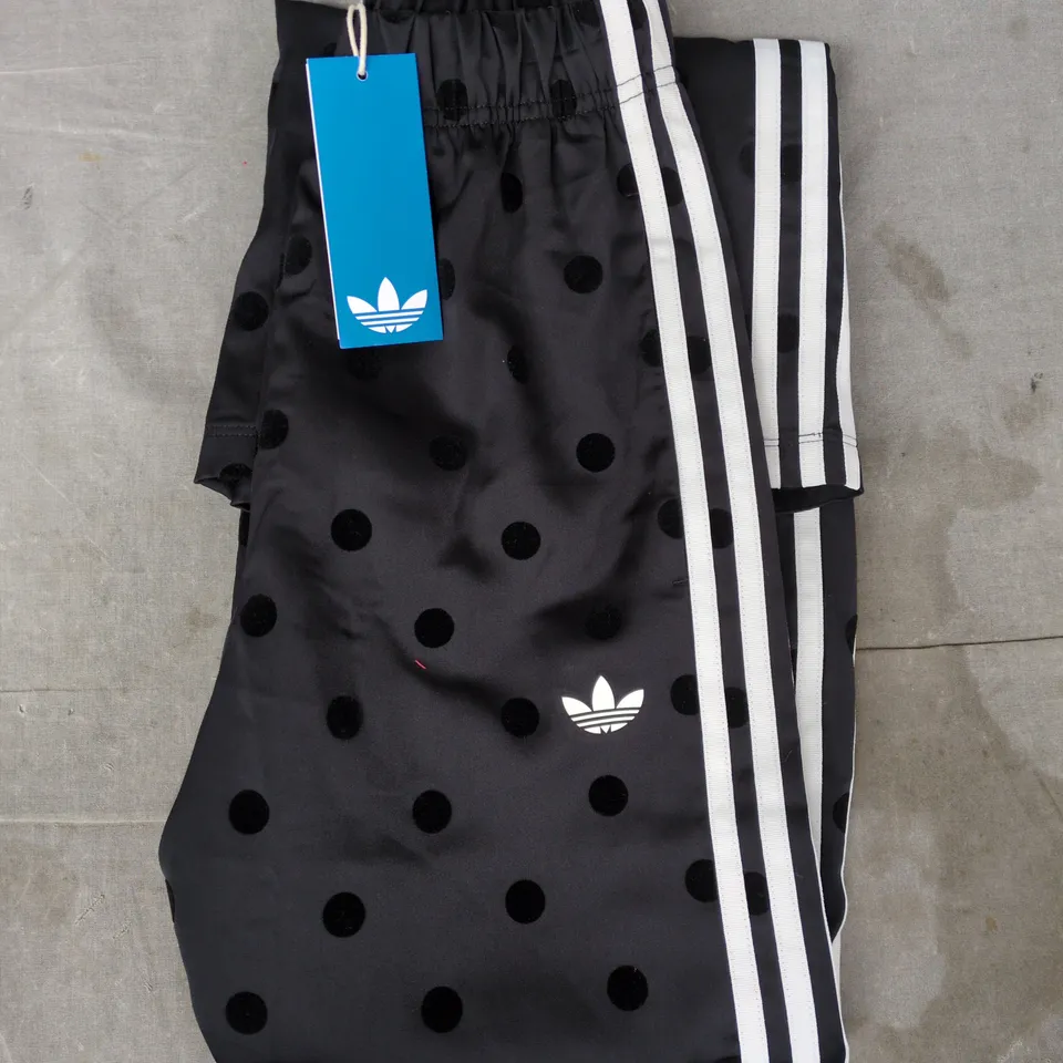 ADIDAS WIDE LEG POLKA DOT TRACK PANTS IN BLACK/WHITE SIZE 2XS