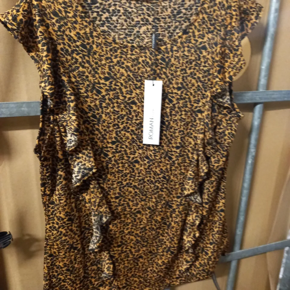 ROMAN ANIMAL PRINT FRILL TOP - S 14