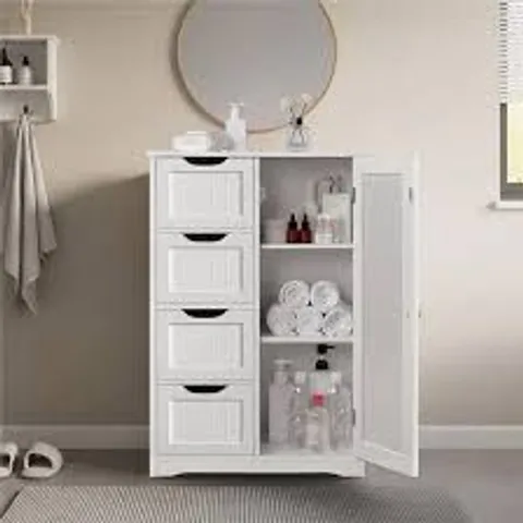 BOXED YAHEETECH BATHROOM FLOOR CABINET WITH 4 DRAWERS & 1 DOOR - WHITE (1 BOX)