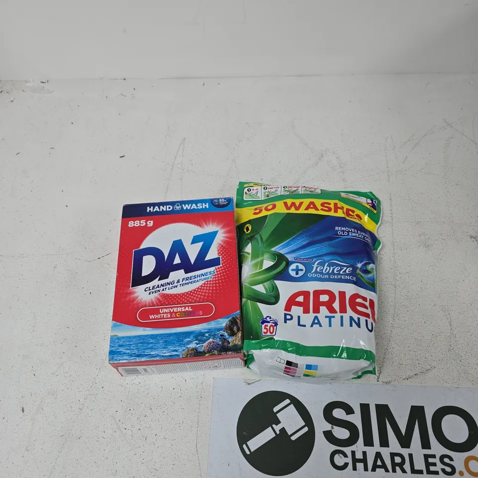DAZ LAUNDRY POWDER 885G + ARIEL PLATINUM LAUNDRY DETERGENT (50 WASHES) TWIN PACK