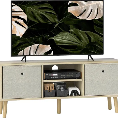 BOXED HOMCOM TV CABINET STAND UNIT FOR TVS UP TO 50" - NATURAL WOOD FINISH (1 BOX)