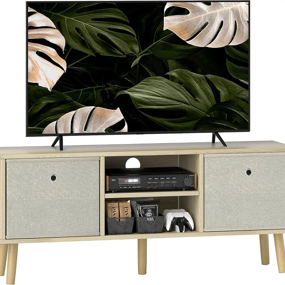 BOXED HOMCOM TV CABINET STAND UNIT FOR TVS UP TO 50" - NATURAL WOOD FINISH (1 BOX)