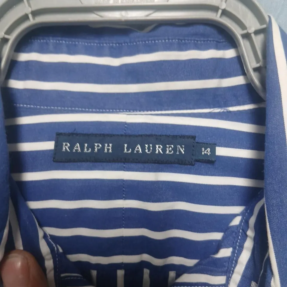 RALPH LAUREN STRIPED SHIRT – NAVY & WHITE, UK SIZE 14 (LABEL SIZE 14)