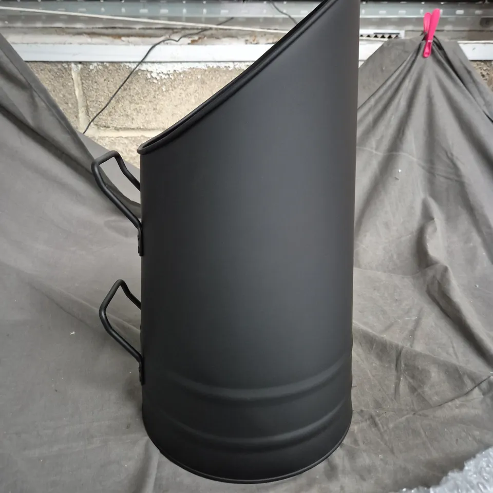 BLACK METAL CYLINDRICAL OUTDOOR STORAGE CONTAINER WITH SIDE HANDLES – OPEN TOP