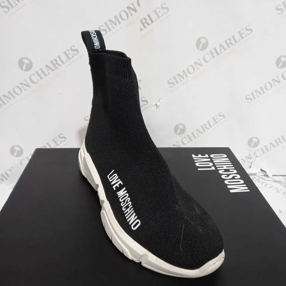 BOXED LOVE MOSCHINO LOGO SOCK RUNNER - UK SIZE 5