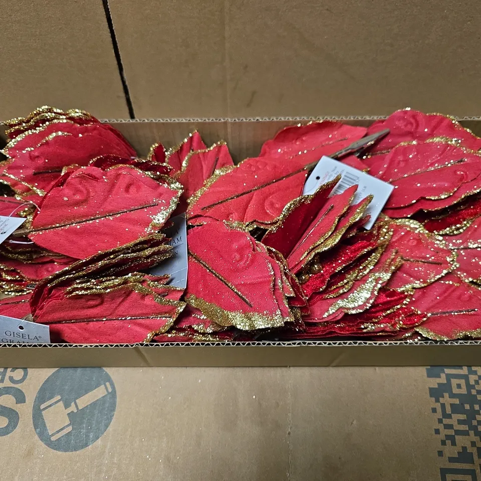 APPROXIMATELY 20 GISELA GRAHAM RED GOLD POINSETTIA PICK CLIPS