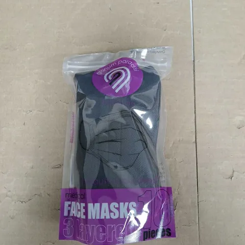 BOX OF APPROXIMATELY 30 PACKS OF MEDICAL FACE MASKS - BLACK - 10 MASKS PER PACKS