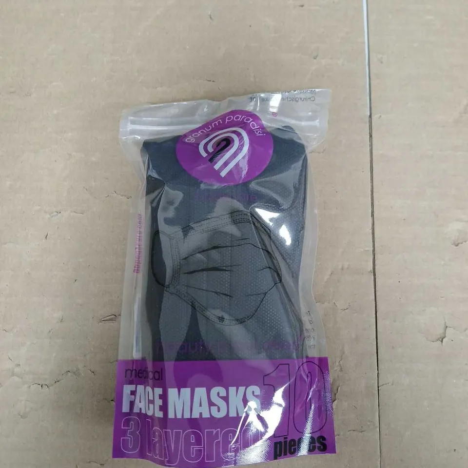 BOX OF APPROXIMATELY 30 PACKS OF MEDICAL FACE MASKS - BLACK - 10 MASKS PER PACKS
