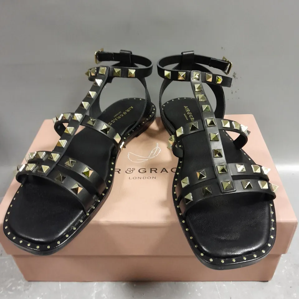 BOXED PAIR OF AIR & GRACE AURORA OPEN TOE BOOTS IN BLACK - 6
