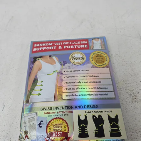 BOX OF APPROXIMATELY 10 SANKOM SUPPORT AND POSTURE VEST WITH LACE BRA BLACK SIZE L/XL