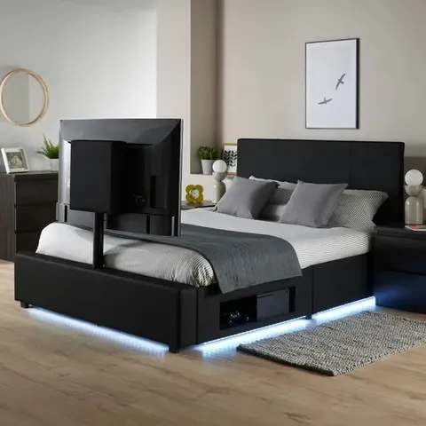 BOXED XR LIVING AVA PU KING TV BED WITH UNDERBED LIGHTS - BLACK (2 BOXES)