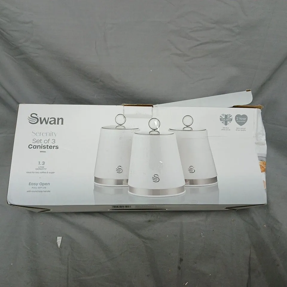 SWAN SERENITY SET OF 3 CANISTERS, ONE LID MISSING