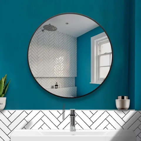 BOXED BATHROOM MIRROR WITH BLACK FRAME, 70CM (1 BOX)