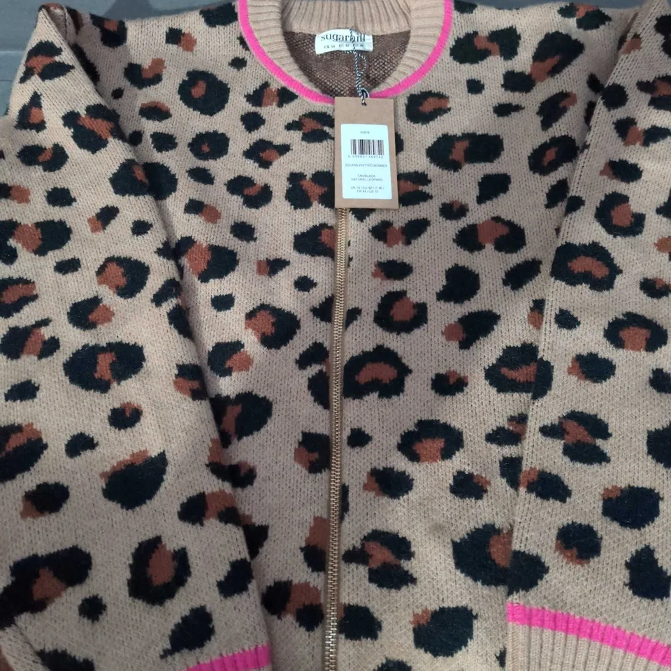 SUGARHILL LEOPARD PRINT CARDIGAN – WOMEN'S KNITWEAR, ZIP FRONT SIZE 14