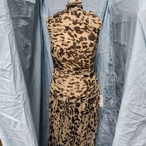 TOPSHOP CHIFFON SCARF-NECK BUBBLE-HEM MAXI DRESS – ANIMAL PRINT, UK 10