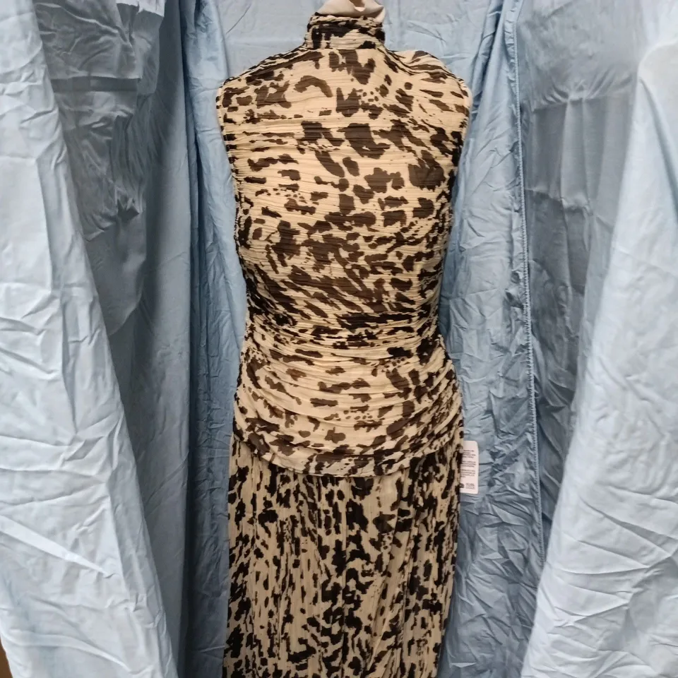 TOPSHOP CHIFFON SCARF-NECK BUBBLE-HEM MAXI DRESS – ANIMAL PRINT, UK 10