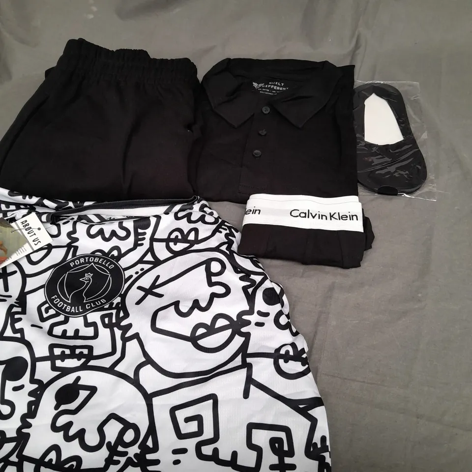 BOX OF APPROXIMATELY 25 ASSORTED CLOTHING ITEMS TO INCLUDE - BOXERS , T-SHIRT , PANTS ETC