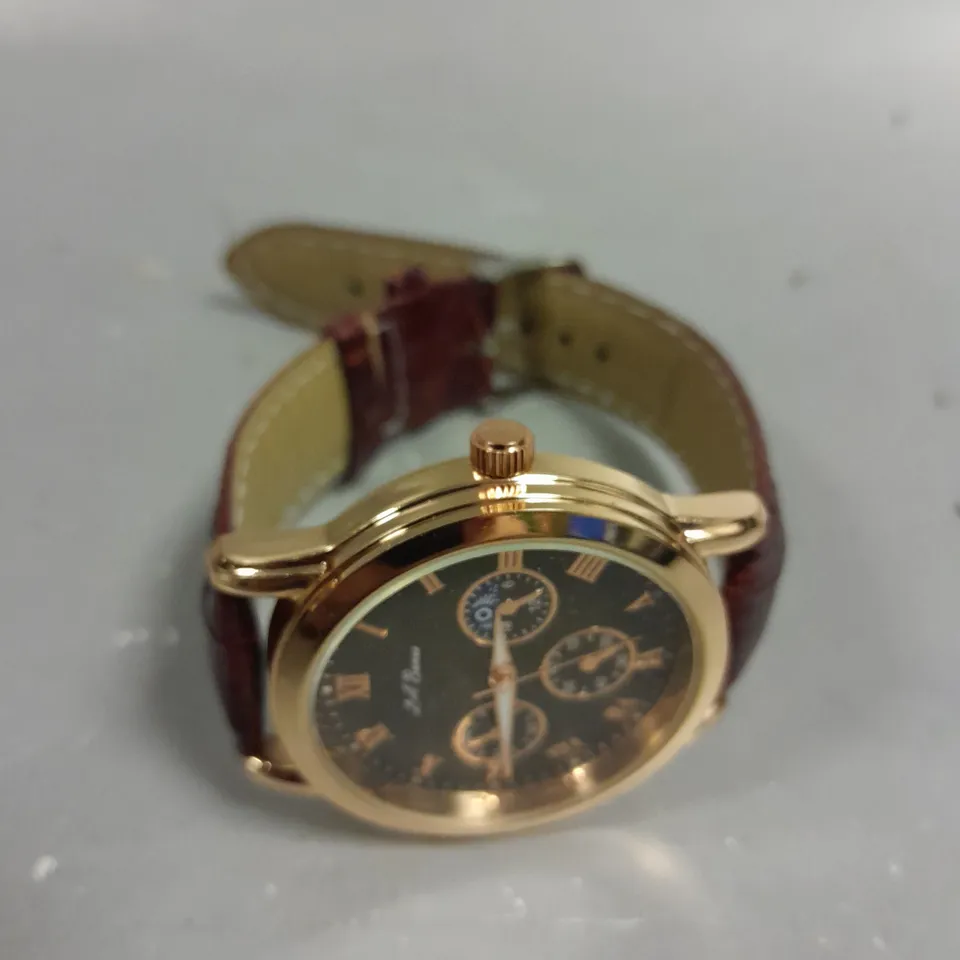 MENS LA BANUS WATCH – GOLD COLOUR CASE – LEATHER STRAP