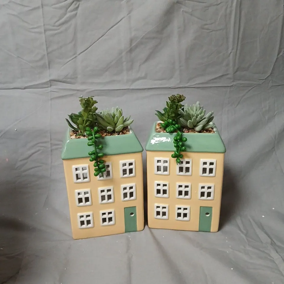 HOME REFLECTIONS SET OF 2 PRE-LIT LED CERAMIC HOUSE SUCCULENTS