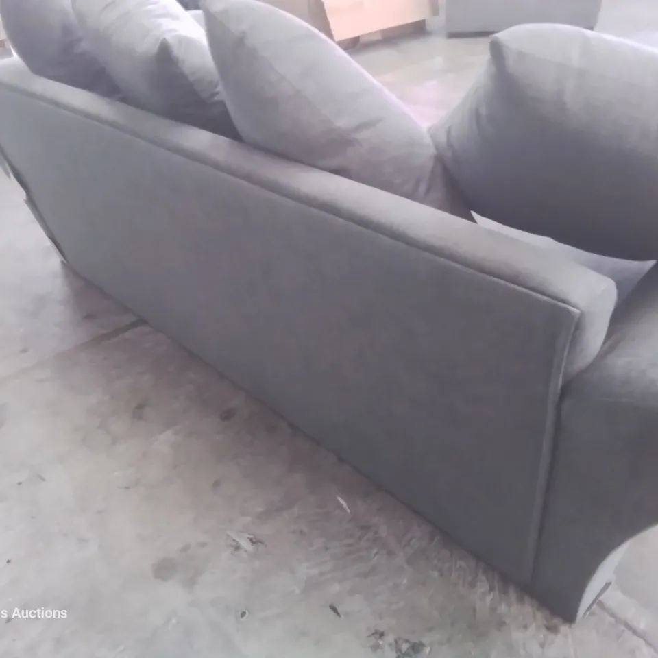 DESIGNER THREE SEATER SOFA WITH SCATTER CUSHIONS GREY FABRIC 