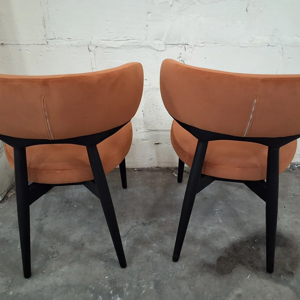 PARSONS SET OF 2 RUSTY ORANGE FABRIC BLACK EFFECT ASH WOODEN FRAME DINING CHAIRS